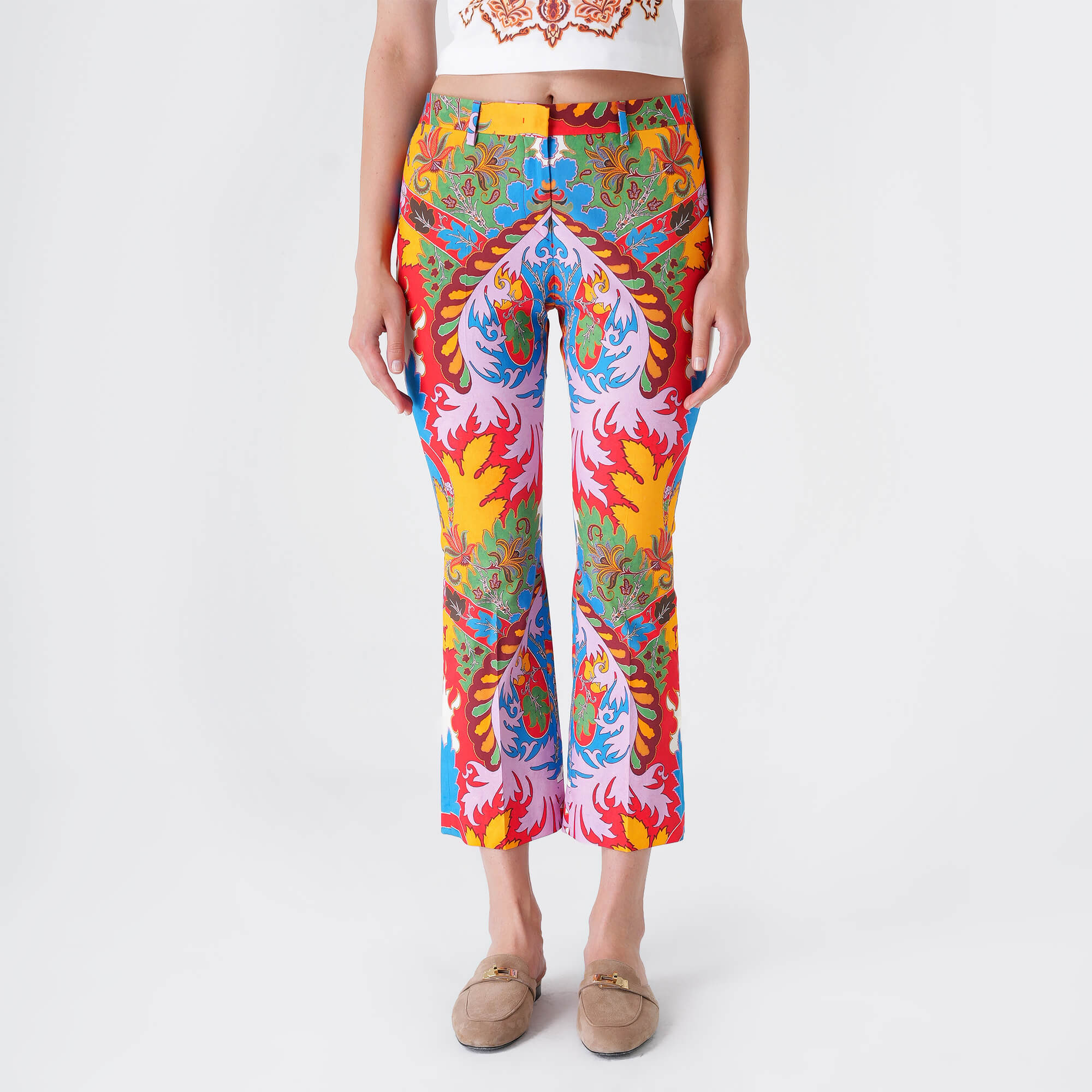 Etro - Multicolor Floral Print Cotton Flare Pants